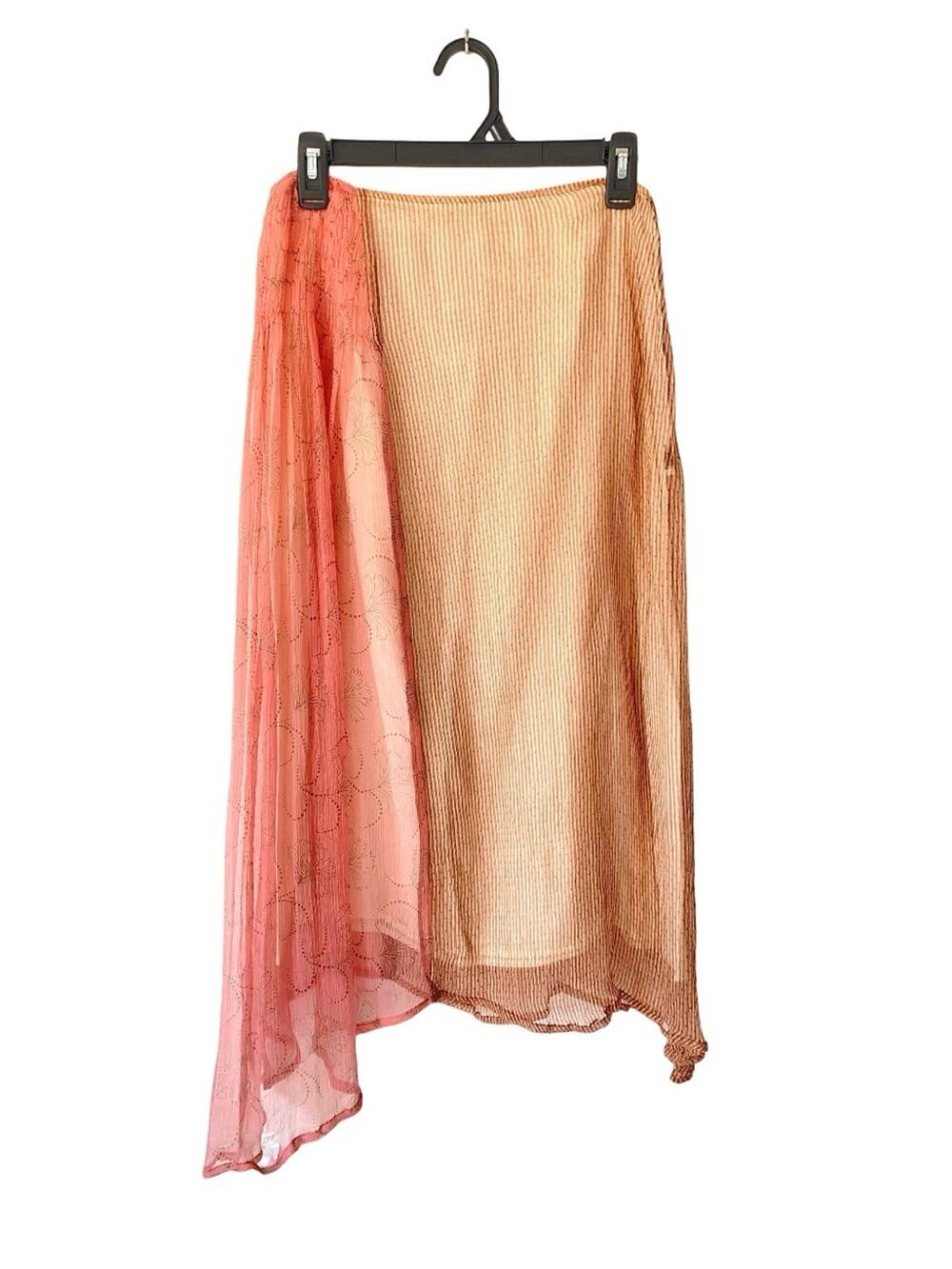 Kit Cornell Vintage Pink Tan Stripe Flowy smocked side cottagecore skirt size 4